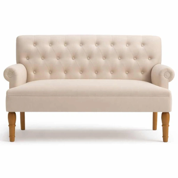 Tufted Beige Loveseat