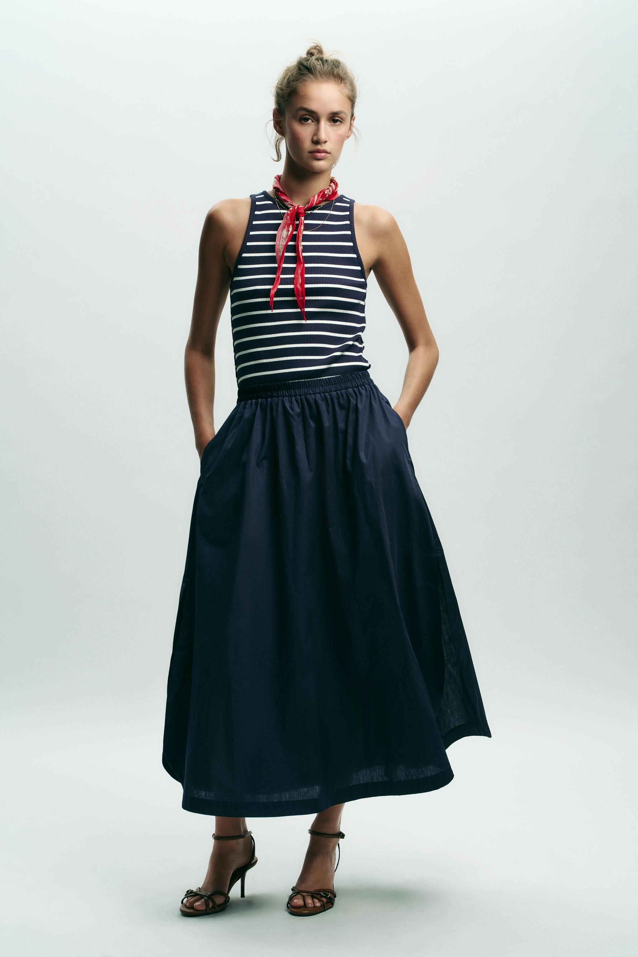 CONTRAST POPLIN MIDI DRESS