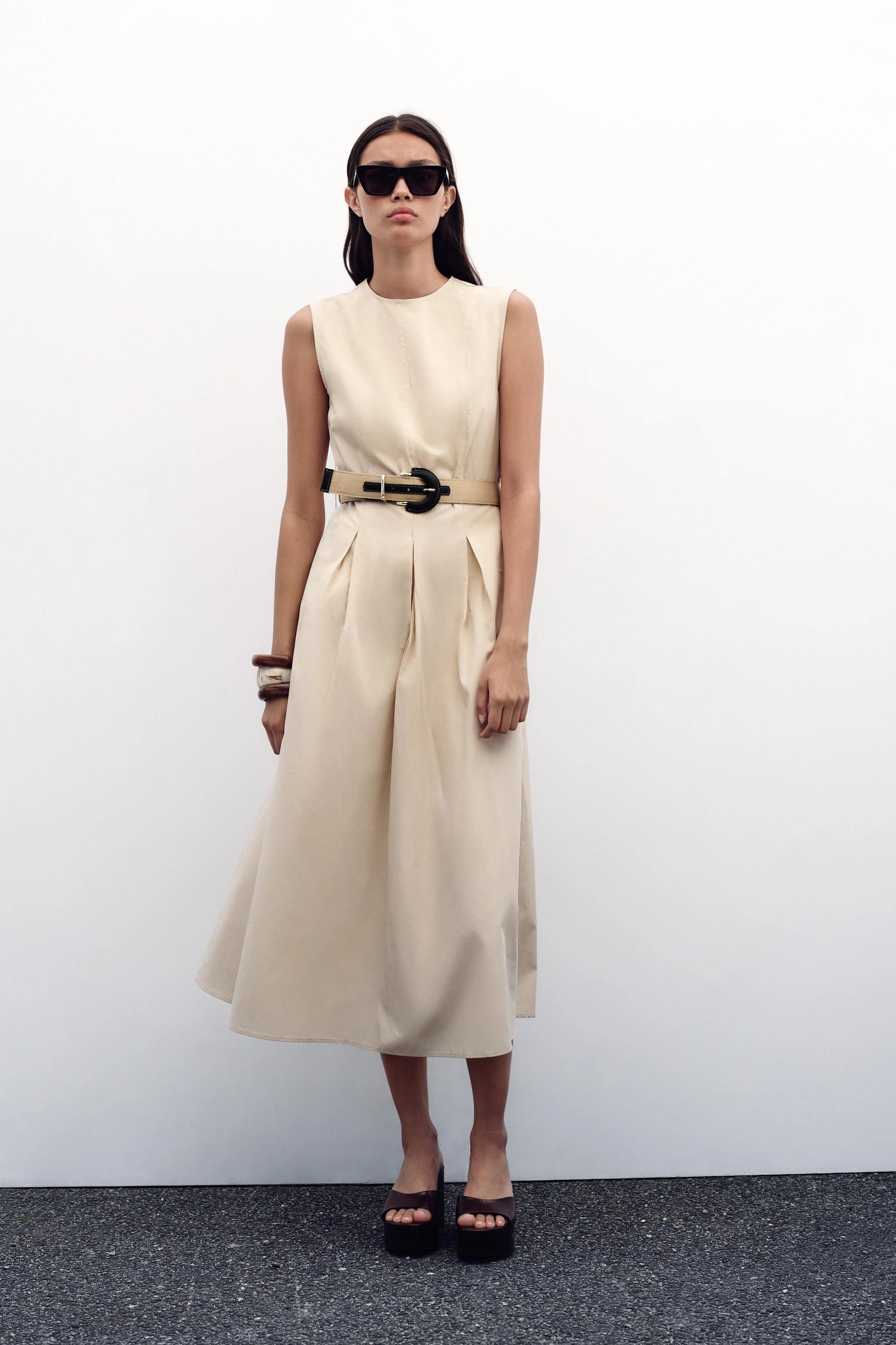 POPLIN MIDI DRESS WITH BELT