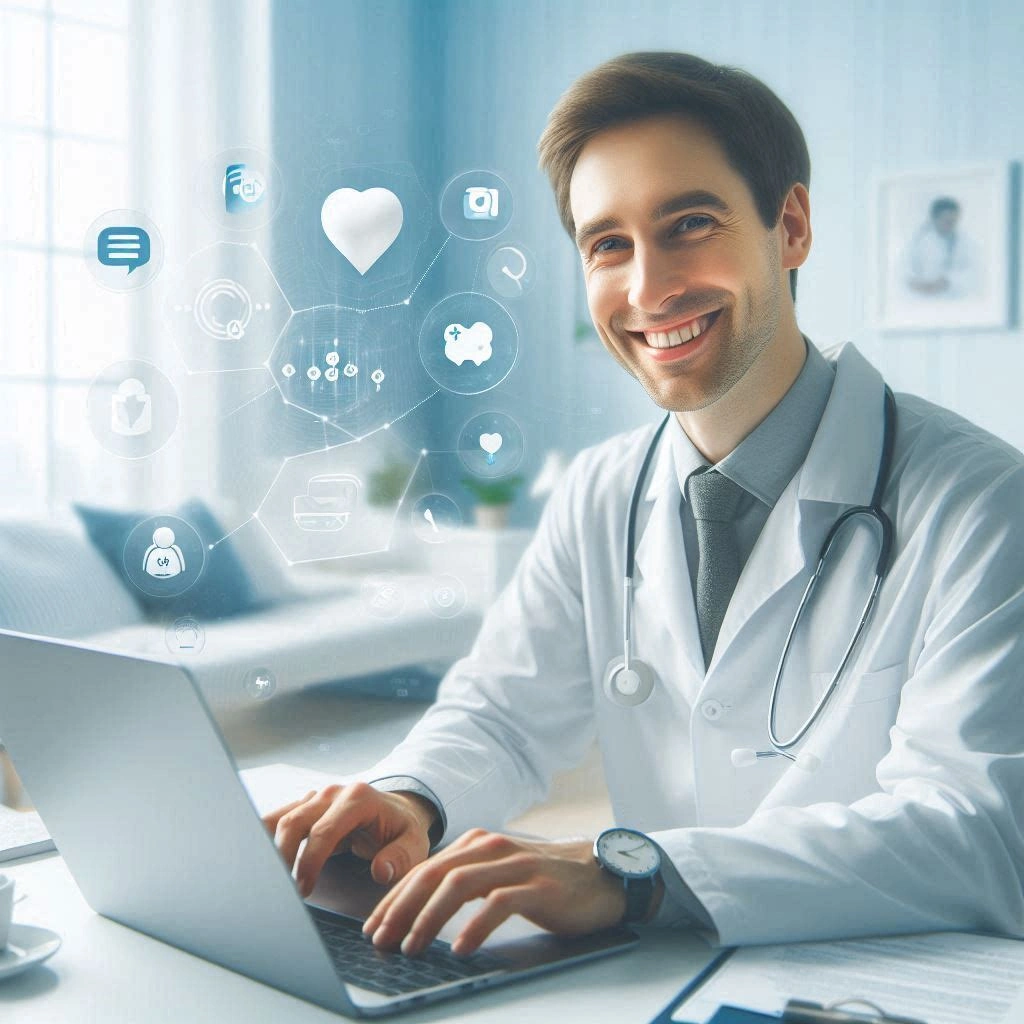 Doctor consulting a patient online through WEDO telemedicine platform