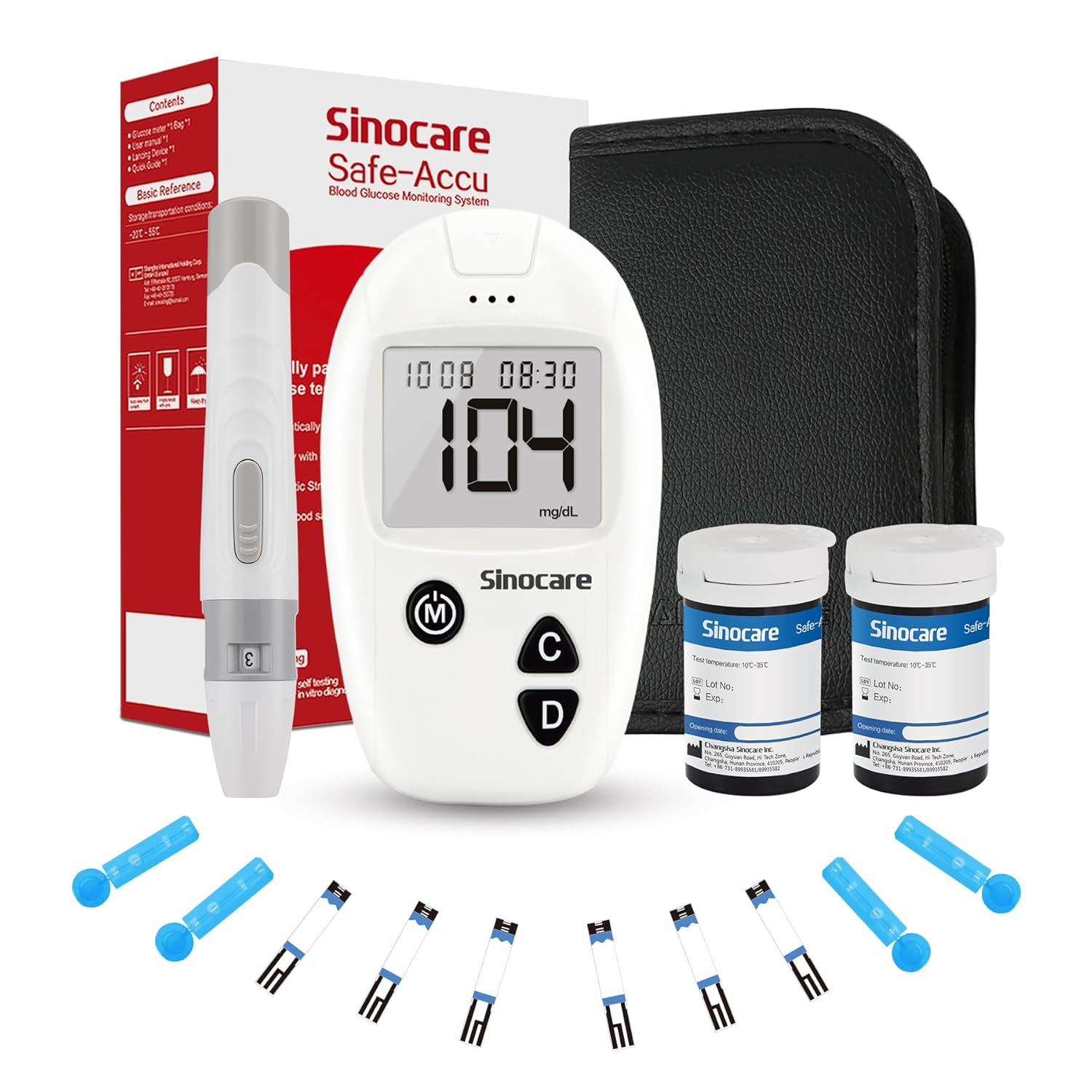Sinocare Safe Accu Glucometer Machine with 50 Test Strips & 50 Lancets | Blood Sugar Testing Machine for Diabetes | No Coding Glucose Monitor Kit | 10s Fast Result | Home Self Testing Kit
