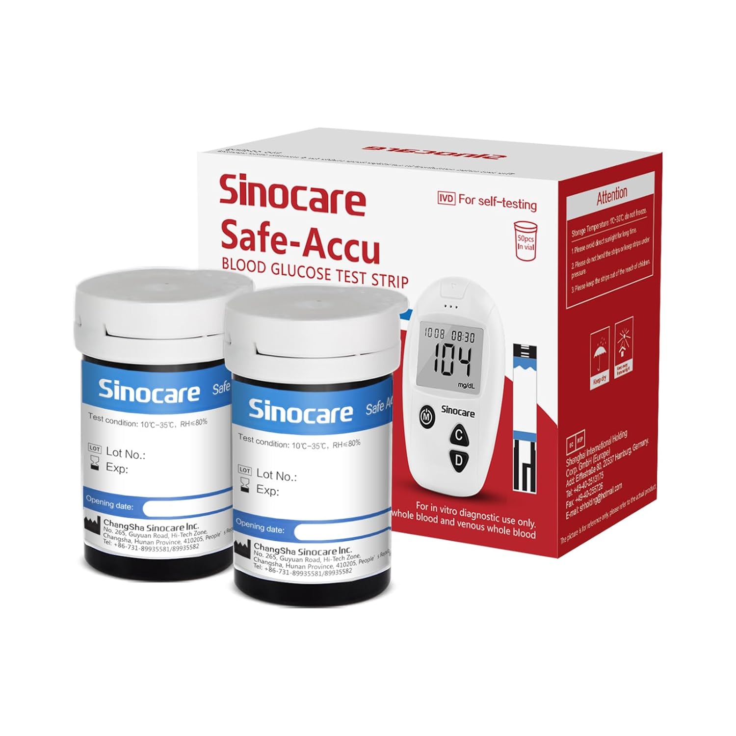 Sinocare Safe Accu Blood Glucose Test Strips, 50 Count, Bottle Packaged | Compatible with Safe Accu Glucometer | Diabetic Test Strips for Home Sugar Testing & Daily Glucose Monitoring