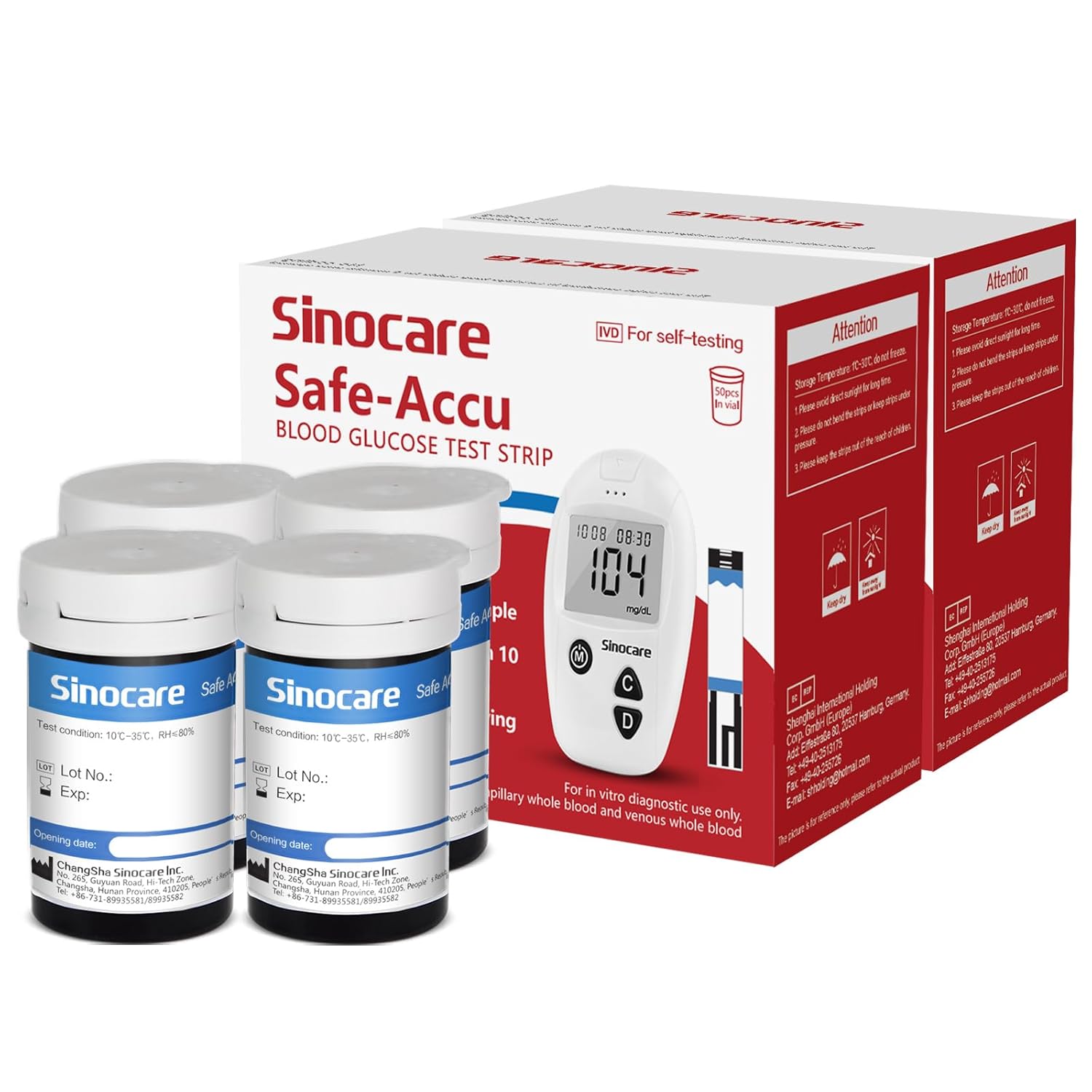Sinocare Safe Accu Blood Glucose Test Strips, 100 Count, Bottle Packaged | Compatible with Safe Accu Glucometer | Diabetic Test Strips for Home Sugar Testing & Daily Glucose Monitoring