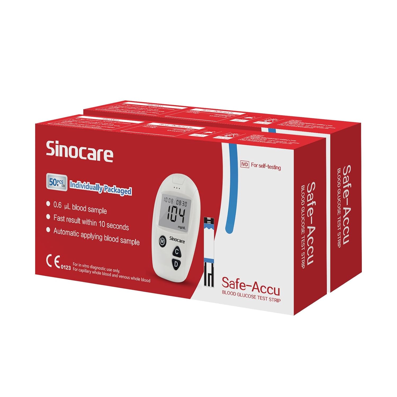 Sinocare Safe Accu Blood Glucose Test Strips Foil Pack, 100 Count with 100 Lancets | Compatible with Safe Accu Glucometer | Diabetic Test Strips for Home Sugar Testing & Daily Glucose Monitoring