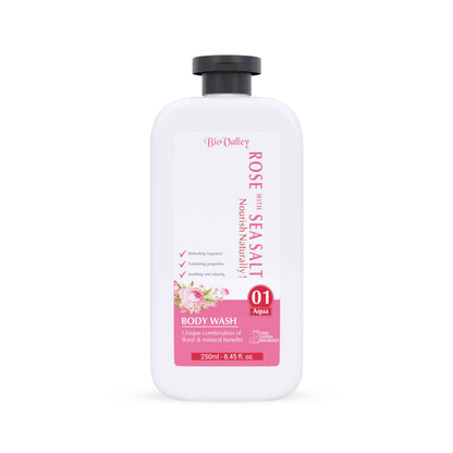 Rose & Sea Salt Body Wash - A gentle exfoliating and hydrating body wash that cleanses, smoothens, and revitalizes skin powered by Rose Extract and Mineral-Rich Sea Salt