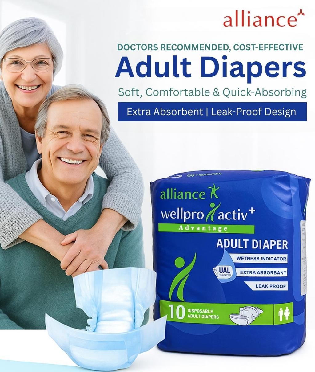 Alliance Wellpro Activ+ Advantage Adult Diaper, Extra Absorbent, Leak-Proof, Soft, Skin-Friendly, Wetness Indicator, Pack of 10