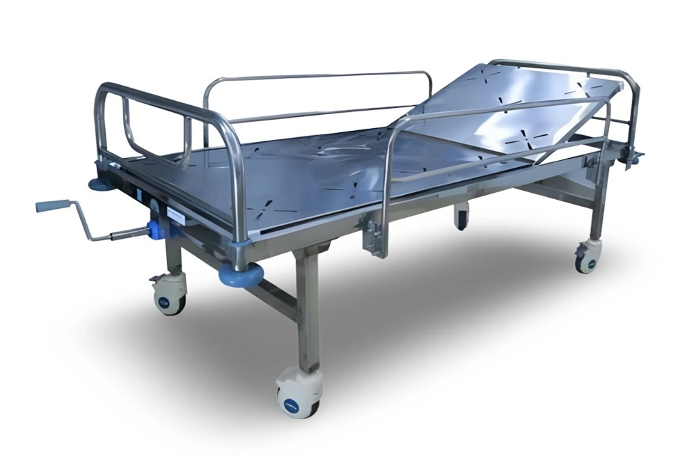 MMI Full Stainless Steel Semi Fowler Bed with Railings & Wheels