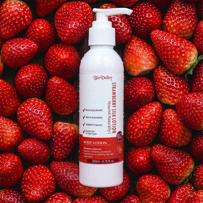 Strawberry Silk Body Lotion - Hydrates, soothes, and softens skin powered by Aloe Vera and antioxidant-rich care for everyday nourishment