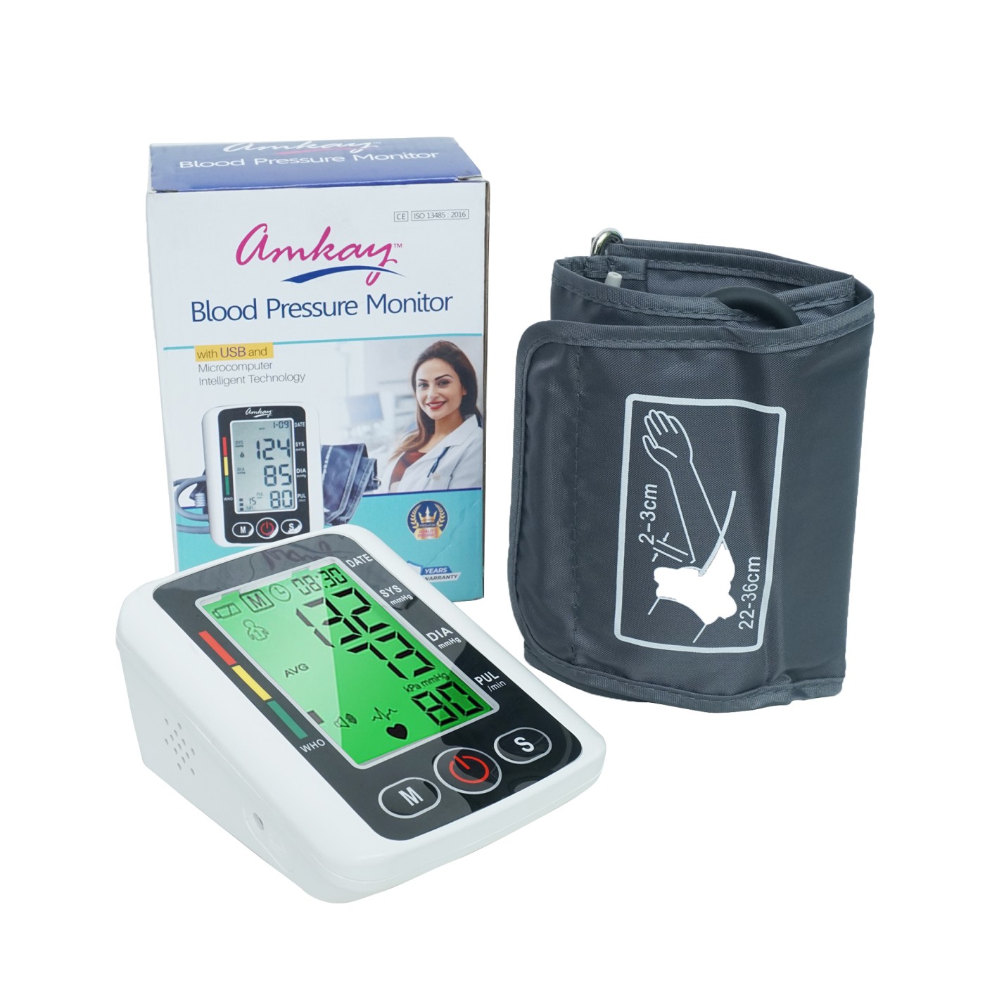 Amkay Digital Blood Pressure Monitor - Fully Automatic Upper Arm BP Machine with USB & Large Display