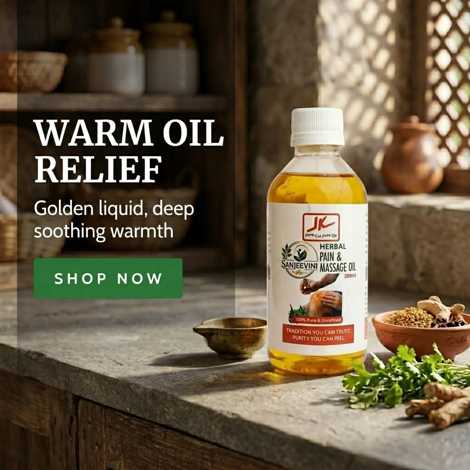JK Sanjivini Pain Relief Oil 200ml | Herbal Massage Oil for Joint & Muscle Relief | External Use