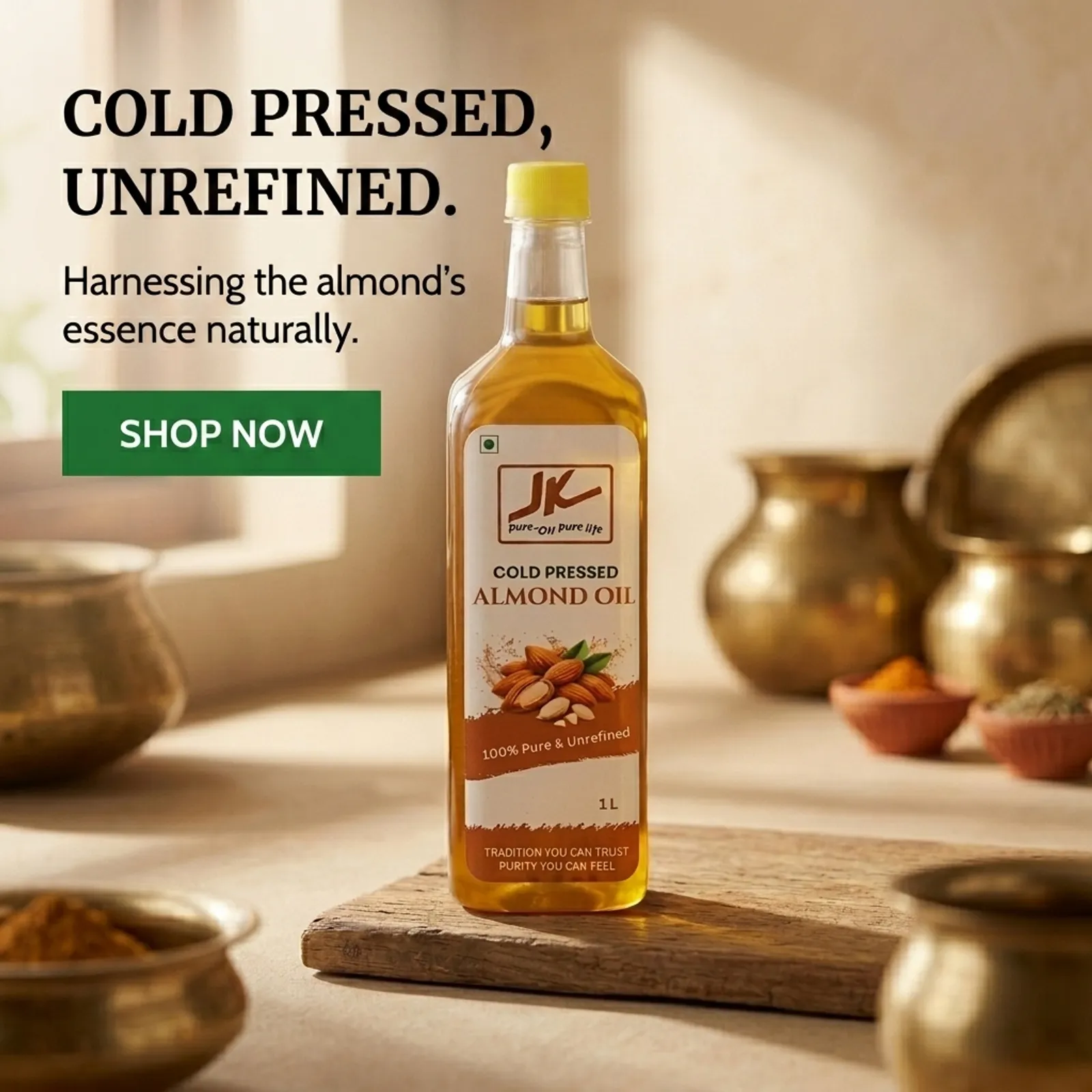 JK Cold Pressed Almond Oil | 100% Pure & Natural | For Hair Care & Skin Care