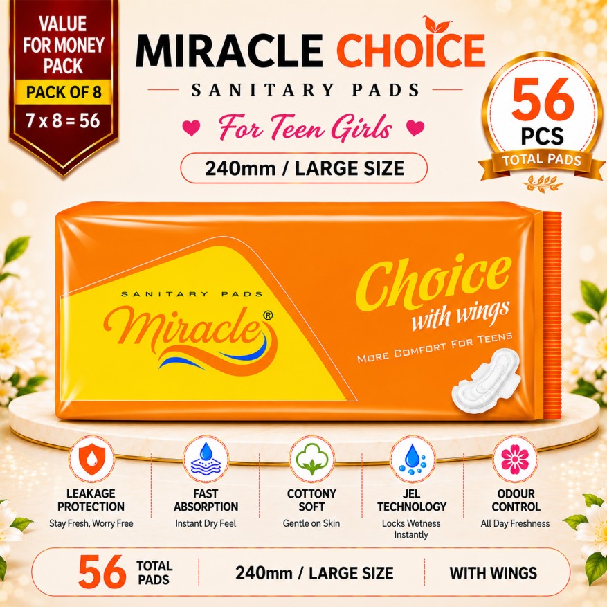 Miracle Choice - Super Ultra Dry Feel | Quick Absorption Regular 240MM, Large Sanitary Pad