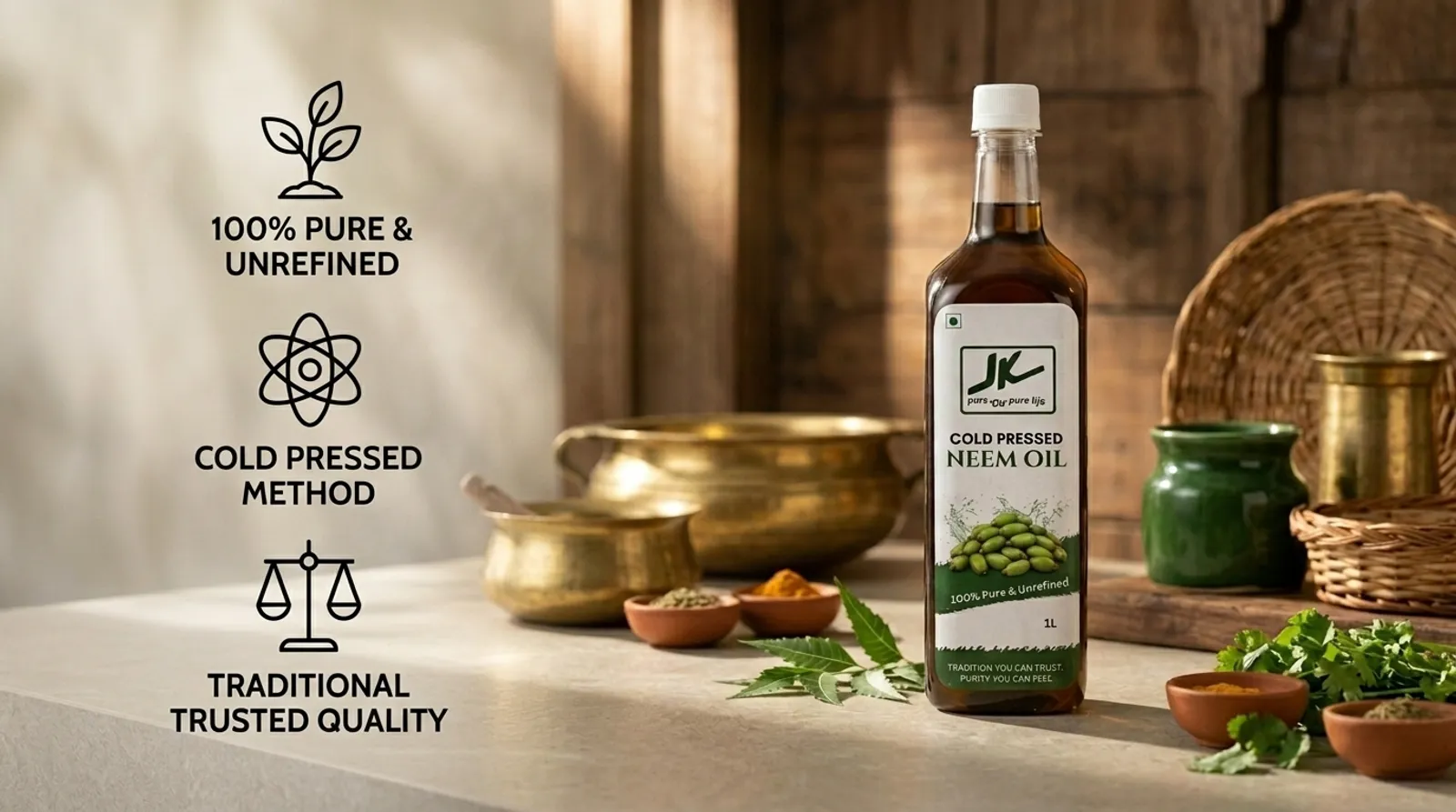 JK Cold Pressed Neem Oil | 100% Pure & Natural | For Agricultural & External Use