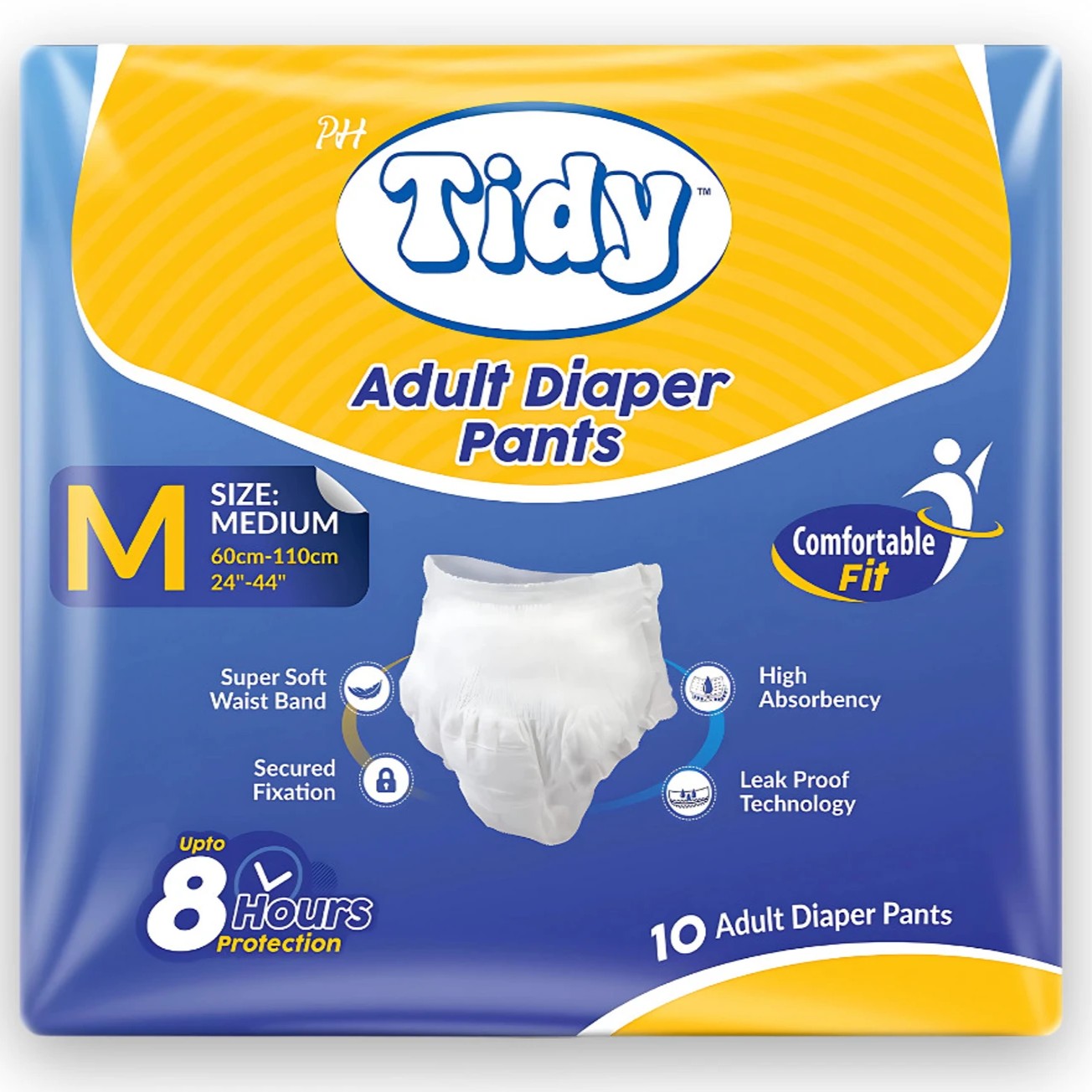 PH TIDY Pants Style Super Absorbent and Leak Proof | Unisex | Waist Size (24"-44") Adult Diapers - M