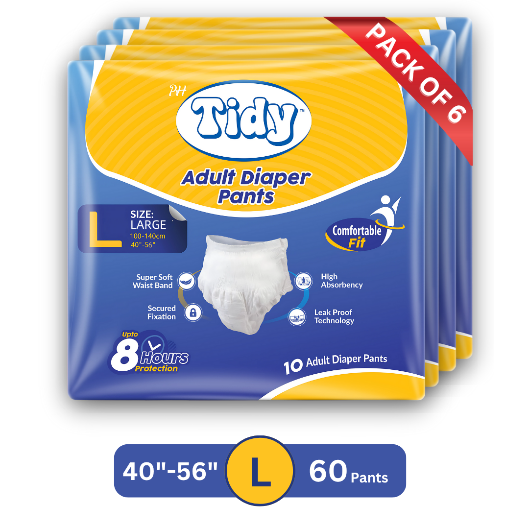 PH TIDY Pants Style Super Absorbent and Leak Proof | Unisex | Waist Size (40"-56") Adult Diapers - L
