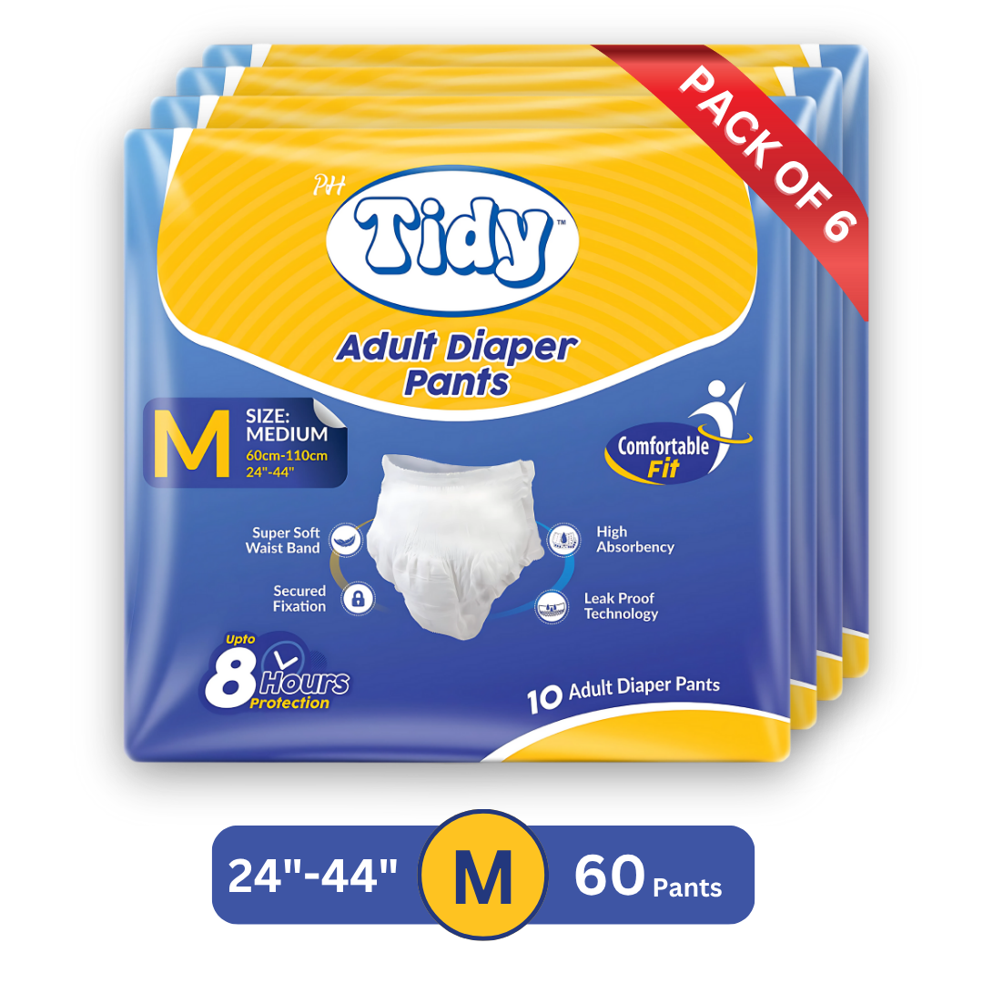 PH TIDY Pants Style Super Absorbent and Leak Proof | Unisex | Waist Size (24"-44") Adult Diapers - M