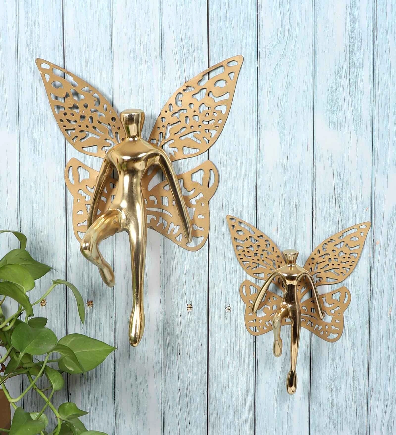 Hanging Gold Men With Gold Wings Set of 2