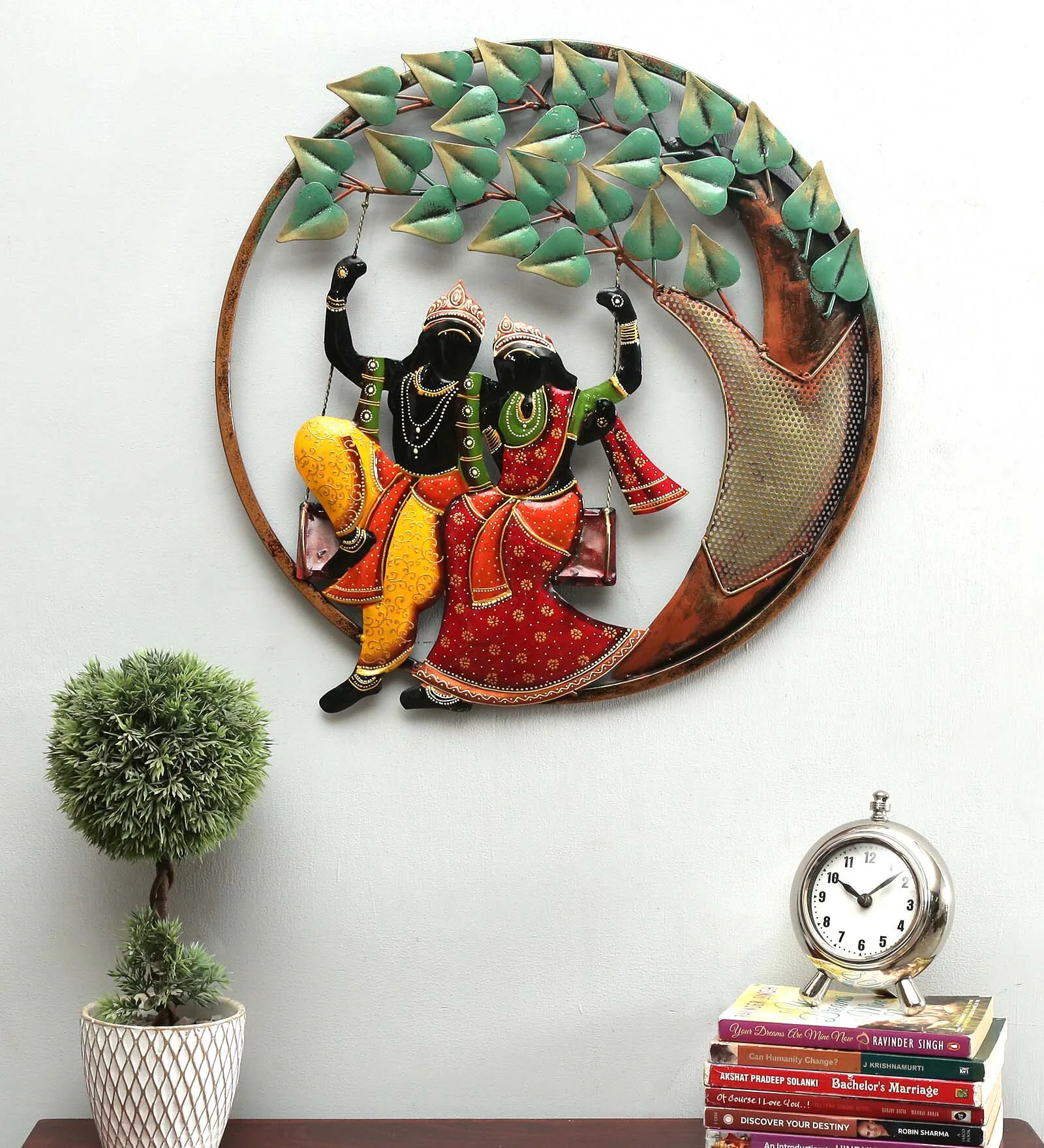 Iron Radha Krishna Wall Art In Green
